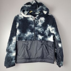 Outdoor Collection Women S Blue Tie Dye Faux Shearling Fleece Hoodie Sweatshirt